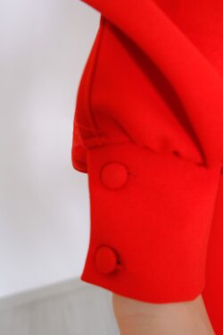 Kırmızı Ön Düğmeli Mini Elbise