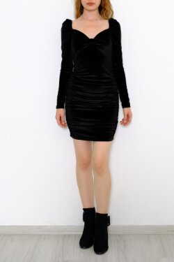 Siyah Kadife Mini Elbise