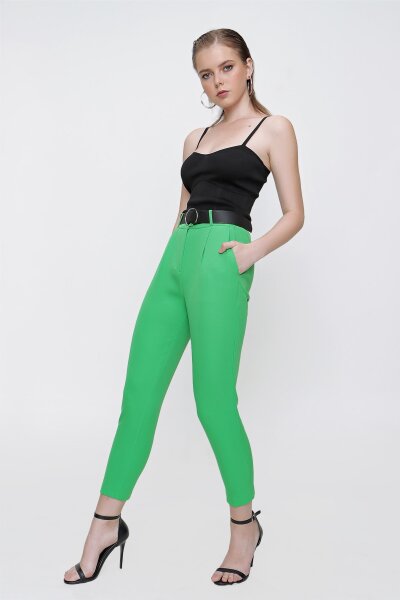 Yeşil Halka Kemerli Pantolon