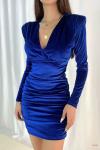 Açık Mavi Uzun Kollu Kadife Mini Elbise