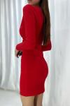 Kırmızı Krep Kumaş Kruvaze Yaka Uzun Kollu Mini Elbise