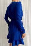Mavi Önü Fırfırlı Ve Volanlı Kuşaklı Mini Elbise