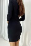 Siyah Krep Kumaş Kruvaze Yaka Uzun Kollu Mini Elbise