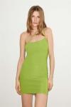 Tek Omuz Askılı Yeşil Joelle Örme Slim Fit Mini Elbise