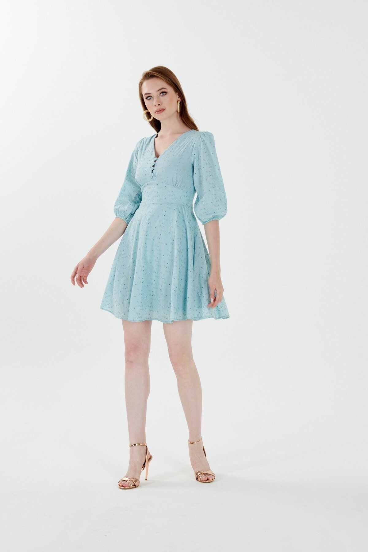 Mylace Mavi Truvakar Kol Belden Oturan Şık Mini Elbise