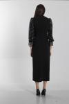 Siyah Organze Kumaş Üzeri İnci Detaylı Krep Elbise