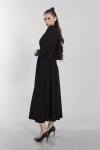 Siyah Uzun Kol Drape Detaylı Kloş Elbise