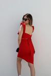 Kırmızı Fırfırlı Sırt Dekolteli Mini Elbise