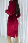 Kırmızı Kadife Kumaş Uzun Kollu Kruvaze Midi Abiye Elbise
