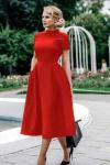 Kırmızı Kısa Kollu Cepli Uzun Krep Kumaş Midi Elbise