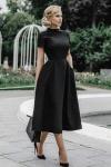 Siyah Kısa Kollu Cepli Uzun Krep Kumaş Midi Elbise