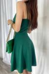 Yeşil Krep Kumaş İnce Askılı Mini Kloş Elbise