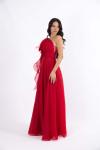 Tek Omuzlu Kırmızı Uzun Drapeli Helen Abiye Elbise