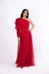 Tek Omuzlu Kırmızı Uzun Drapeli Helen Abiye Elbise