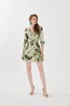 Açık Yeşil Truvakar Kol Cut Out Detaylı Sırt Dekolteli Mini Kloş Elbise