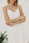Askılı Beyaz Brode V Yaka Sıfır Kol Midi Kloş Elbise