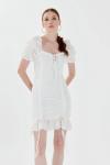 Beyaz V Yaka Balon Kol Brode Mini Elbise