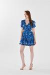 Mavi Baskılı Sırt Dekolteli Şifon Mini Elbise