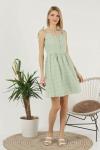 Mint Brode Omuzdan Bağlama Detaylı Askılı Belden Oturan Mini Elbise