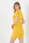 Sarı Brode Gömlek Yakalı Çıtır Desen Mini Elbise
