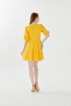 Sarı Truvakar Kol Belden Oturan Mini Elbise