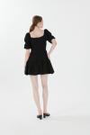 Siyah Balon Kollu Belden Oturan Etek Ucu Fırfırlı Mini Elbise