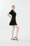 Siyah Balon Kollu Belden Oturan Etek Ucu Fırfırlı Mini Elbise