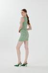 Yeşil Sıfır Kol Chanel Kumaş Mini Elbise