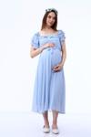 Bebe Mavi Carmen Yaka Şifon Midi Elbise