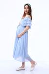Bebe Mavi Carmen Yaka Şifon Midi Elbise