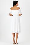 Beyaz Carmen Yaka Şifon Midi Elbise