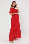 Kırmızı Carmen Çeim Uzun Şifon Elbise