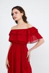 Kırmızı Carmen Yaka Şifon Midi Elbise