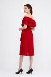 Kırmızı Carmen Yaka Şifon Midi Elbise
