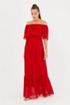Kırmızı Carmen Yaka Uzun Şifon Elbise