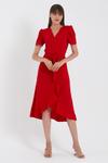 Kırmızı Krep Kumaş Midi Boy Eteği Volanlı Elbise