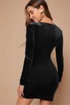 Siyah Asmetrik Kadife Trend Mini Elbise