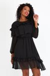 Siyah Carmen Fırfırlı Şifon Mini Elbise