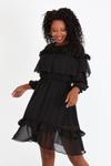 Siyah Carmen Fırfırlı Şifon Mini Elbise