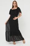 Siyah Carmen Uzun Şifon Elbise