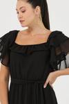 Siyah Carmen Yaka Şifon Midi Elbise