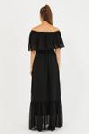 Siyah Carmen Yaka Uzun Şifon Elbise