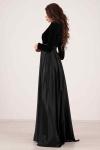 Siyah Beli Kemerli Üstü Kadife Altı Saten Uzun Abiye Elbise