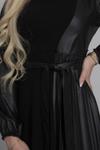Siyah Yanı Triko Detaylı Piliseli Deri Elbise