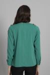 Yeşil Drape Ve Düğme Detaylı Uzun Kol Bluz
