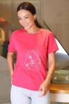 Fuşya Renk Kız Baskılı Kısa Kollu T-Shirt