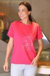 Fuşya Renk Kız Baskılı Kısa Kollu T-Shirt