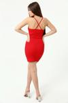 Kırmızı Sırtı Çapraz İp Askılı Yazlık Mini Triko Elbise