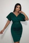 Green Double-Breasted Belted Scuba Midi Dress