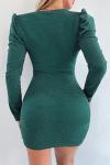 Yeşil Kruvaze Yaka Simli Mini Abiye Elbise